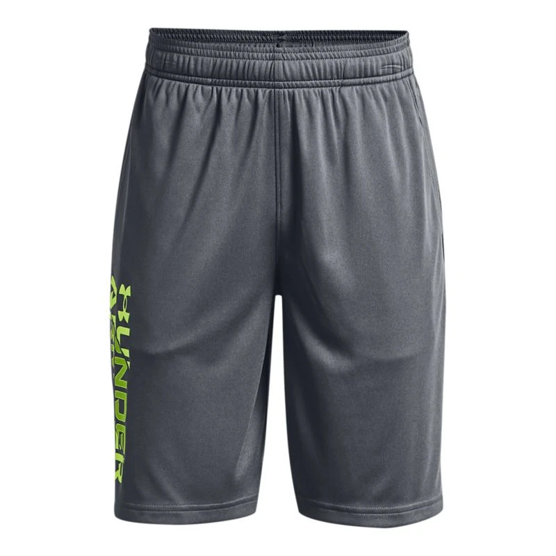 Under Armour Kids' Prototype 2.0 Wordmark Shorts Pitch Gray / Quirky Lime 1 Under Armour Kids' Prototype 2.0 Wordmark Shorts Pitch Gray / Quirky Lime