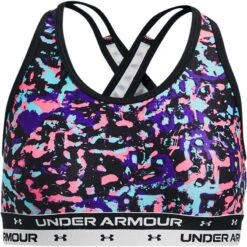 Under Armour Kids' UA Crossback Printed Sports Bra Black / White