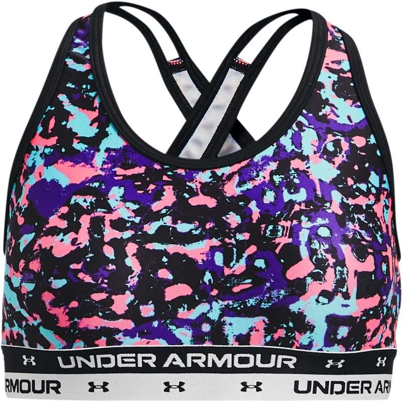Under Armour Kids' UA Crossback Printed Sports Bra Black / White 1 Under Armour Kids' UA Crossback Printed Sports Bra Black / White